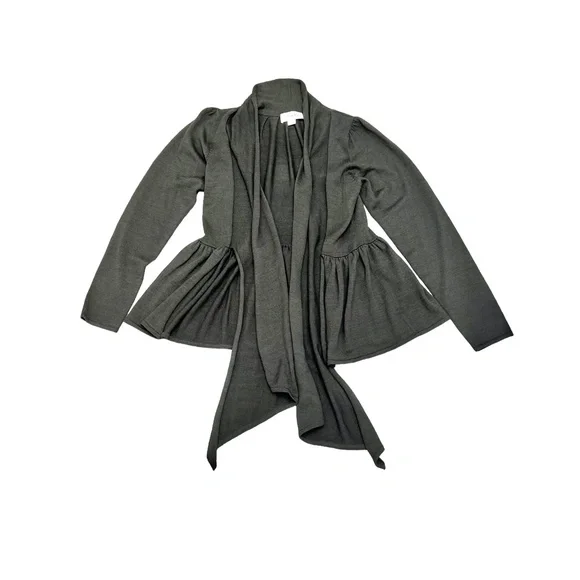 TEMPERLEY LONDON OLIVE GREEN WOOL & SILK TIE FRONT PEPLUM OPEN CARDIGAN